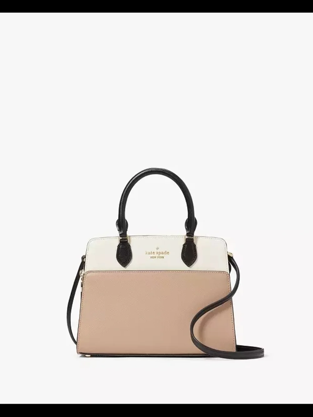 kate spade two-tone cream and beige satchel with black handles